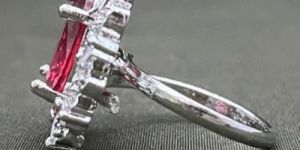 SILVER-PLATED RUBY AND CZ DESIGNER OVAL SHAPE ADJUSTABLE RING