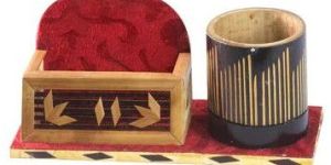 Bamboo Pen Stand & Card Holder Handcrafted Eco-Friendly Organizer