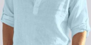 Mens Stylish Cotton Linen Full Sleeves Regular Fit Short Kurta Shirt