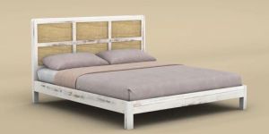WOODEN RATTAN PLATFORM BED (KING SIZE, DISTRESS FINISH)