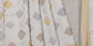 Grey Chiniya Silk Saree with Mehandi Green Border and Mughal Brocade