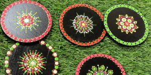 Hand- Painted Mandala Coasters - Set Of 5