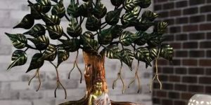 Handcrafted Buddha Under Tree Multi-colored Metal Table Decor Item