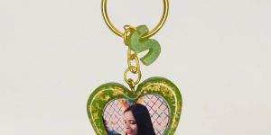 Handmade Heart-shaped Green Resin Keychains With Photo