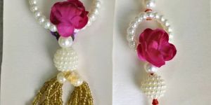 Pink Flower & White Pearls Couple Rakhi For Bhaiya Bhabhi