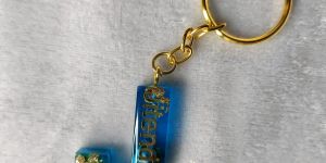 Trendy Resin J Alphabet Keychain Ocean Blue with Name