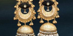 Black Color Handmade in Jaipur on Brass Metal with Moissanite Kundan Amrapali Earrings (AMPE441BLK)