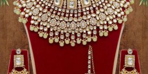 Lemon Yellow Color Kundan Bridal Necklace Set (KN222LYLW)