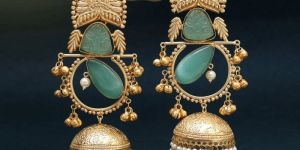 Rama Green Color Handmade Brass Metal Natural Carving Amrapali Earring