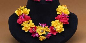 Rani & Yellow Color Synthetic Rose Floral Necklace Set (TRN1783RNIYLW)