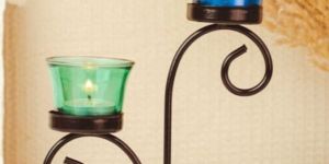 Two Glass Metal Tea Light Candle Stand