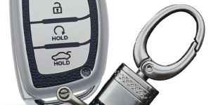 Hyundai TPU (Artificial) Leather Key Cover and Keychain (Type 4)