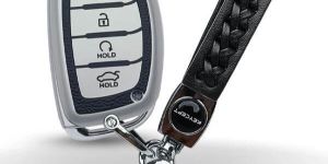 Hyundai TPU (Artificial) Leather Key Cover and Keychain (Type 5)