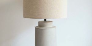 GREY CYLINDRICAL TERRACOTTA TABLE LAMP
