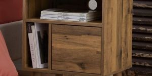 MULTI COMPARTMENT WOODEN BEDSIDE TABLE