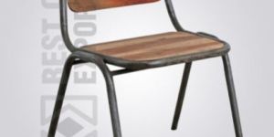 Outdoor Industrial Metal Cafe Chair with Wooden Seat