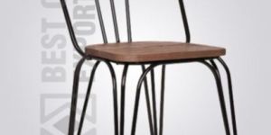 Outdoor Industrial Metal Chair with Wooden Seat