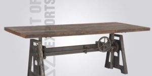 Rustic Wooden Top Crank Dining Table