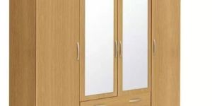 4 Door Wardrobe with Mirror and Drawers in Oak Finish for Home