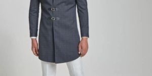 Grey Colored Textured Finish Achkan