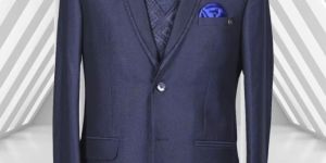 Mens Suit Blue Colored Textured Five Piece Tuxedo