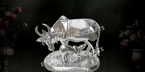 Silver Kamdhenu Cow And Calf Statue