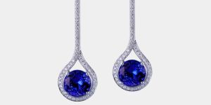 Vivid Blue Round Shaped Tanzanite 8.00 Carats Women Dangling Earrings With Diamond