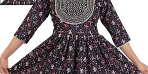 Ladies Cotton 3/4th Sleeve Printed Frock Short Kurti