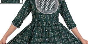 Ladies Cotton Blend Green Printed Frock Short Kurti