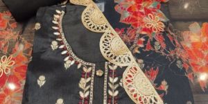 Black Semi-Stitch Ladies Silk Suit