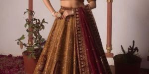 ANTIQUATED RUST RAW SILK WOMEN LEHENGA
