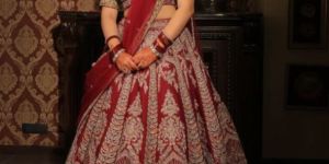 BURGUNDY RED RAW SILK WOMEN LEHENGA