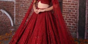 CARMINE RED MONOCHROME WOMEN LEHENGA