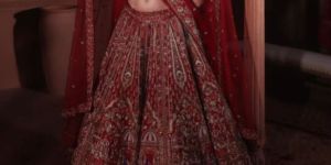 CRIMSON RED RAW SILK WOMEN LEHENGA