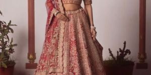 LUSCIOUS GOLD PEACH ORGANZA WOMEN LEHENGA