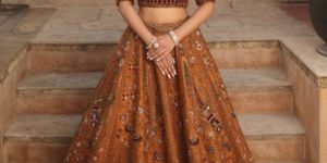 OXIDISED RUST RAW SILK WOMEN LEHENGA