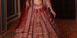 RUST RED RAW SILK WOMEN LEHENGA
