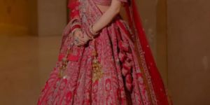SCARLET RED RAW SILK WOMEN LEHENGA