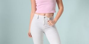 Womens Sleeveless Cotton Crop Top with Unique Neckline