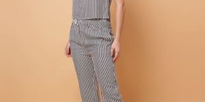 Women Striped Rayon Night Suit