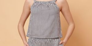 Women Striped Sleeveless Rayon Short Night Suit