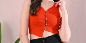 Women Trendy Button-Down Cotton Crop Top