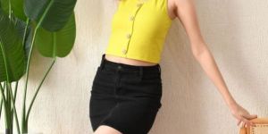 Women Unifringe Cotton Button-Up Tank Top Yellow