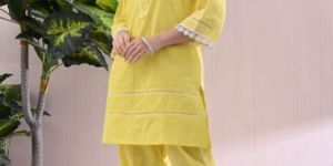 WOMEN Yellow Cotton Kurta Set