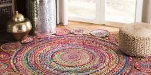 Chindi Jute Round Tikki Area Rug