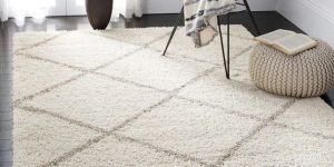Diamond Shaggy Design Ivory Beige Lines Microfiber Hand Tufted Carpet