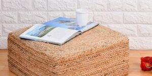Hand Braided Jute Square Pouf