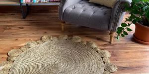 Handwoven Braided Jute Round Carpet with Small Circle Borders
