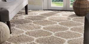 Micro Beige Ivory Cross Design Moroccan Diamond Carpets