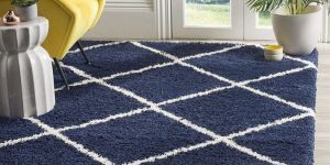 Micro Blue Ivory Cross Design Moroccan Diamond Carpets